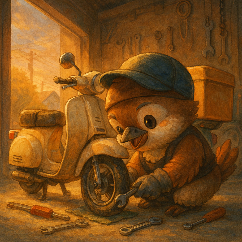 スズメのバイク修理画像