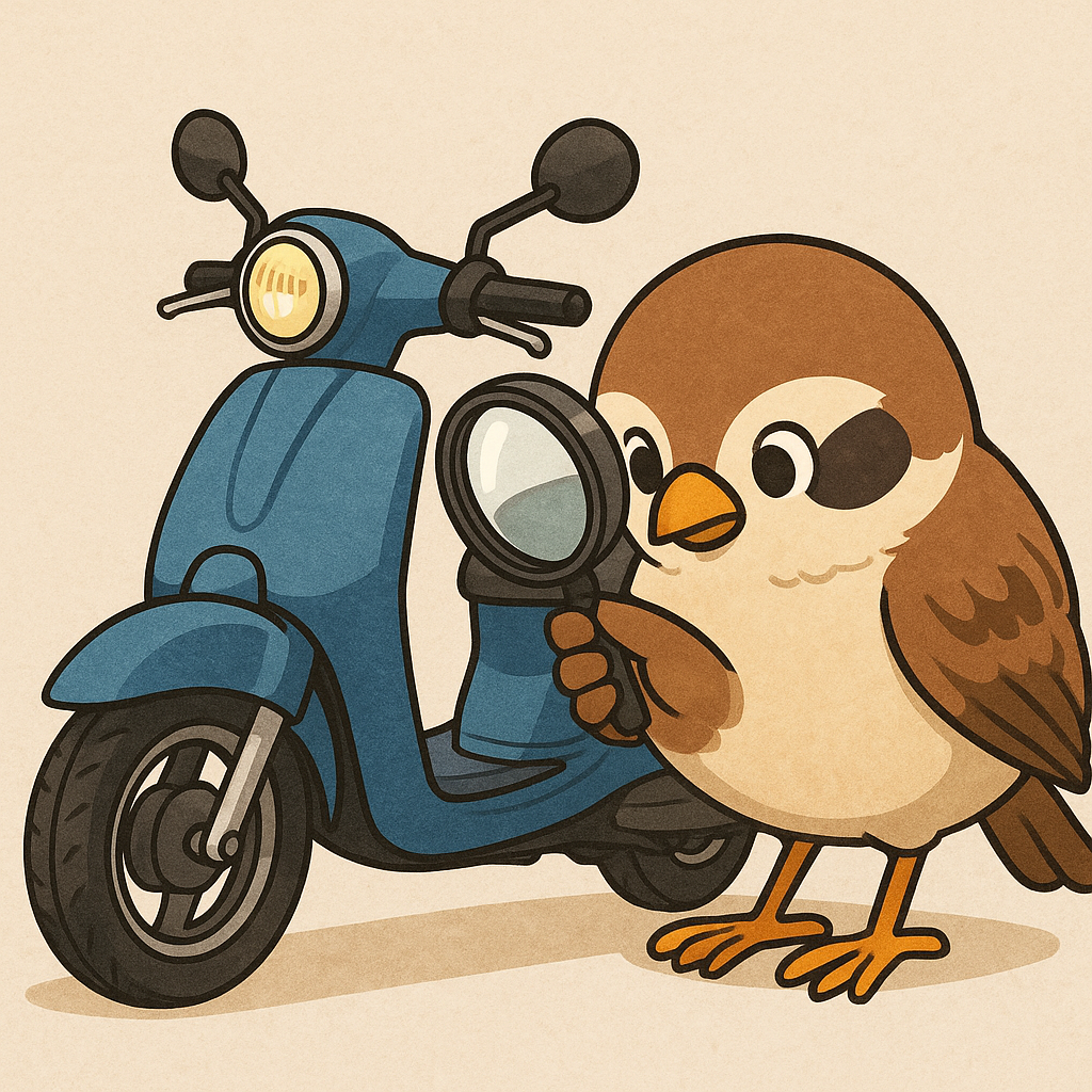 点検するスズメ