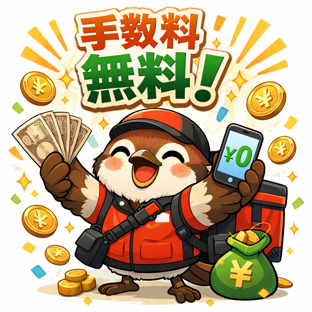 手数料無料スズメキャラ